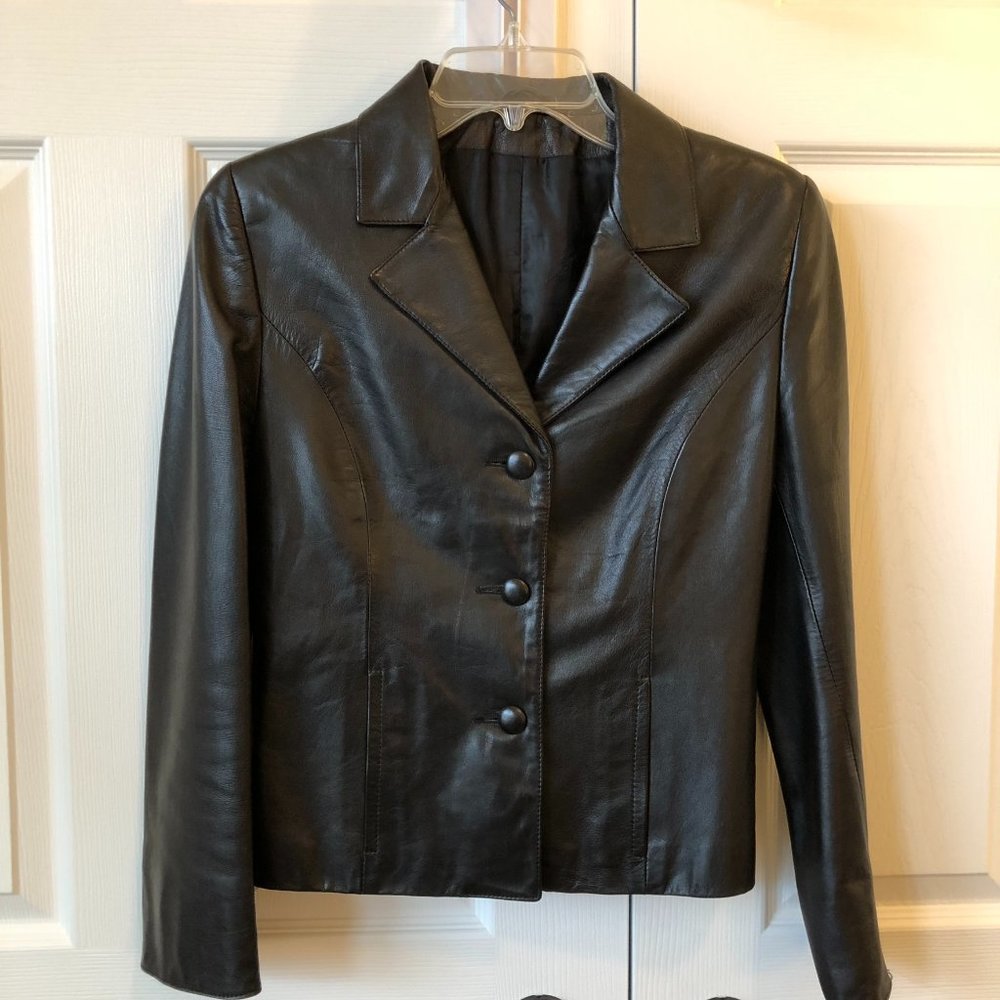 Italian Black Leather Jacket Size 42--Scuola del Cuoio Florence, Italy